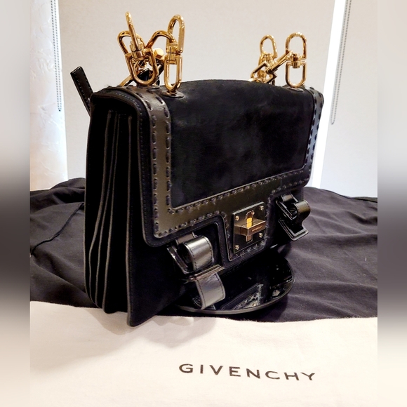 Givenchy Vintage Suede and Leather Handbag with Gold-Tone Chain Hardware Black - Picture 3 of 15